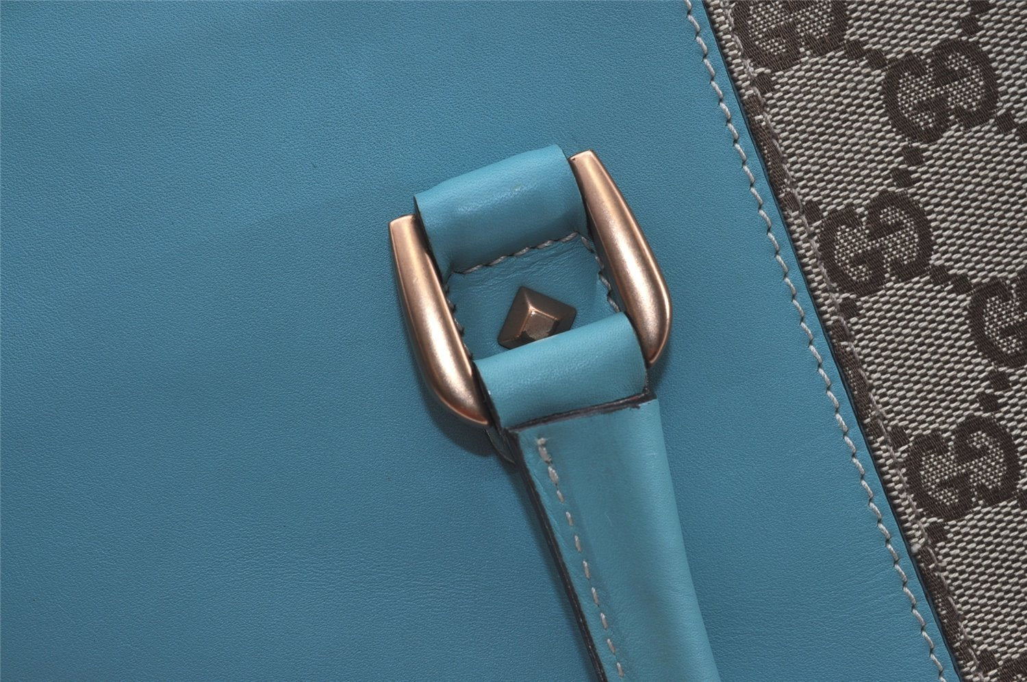 Authentic GUCCI Vintage Hand Tote Bag Leather Canvas 120897 Light Blue 3160I