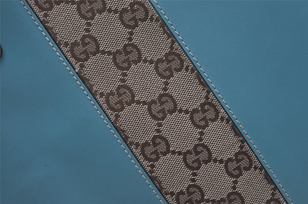 Authentic GUCCI Vintage Hand Tote Bag Leather Canvas 120897 Light Blue 3160I