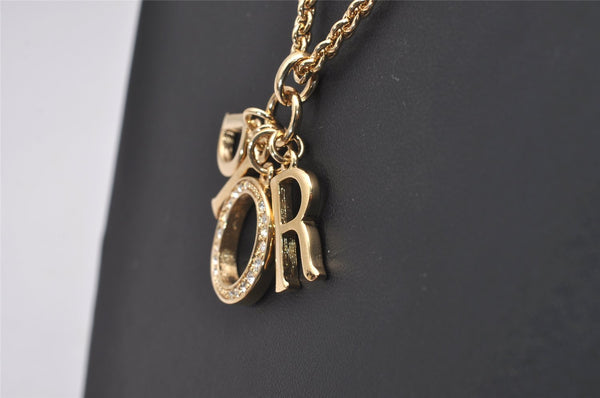 Authentic Christian Dior Gold Tone Rhinestone Chain Pendant Necklace Box 3161I