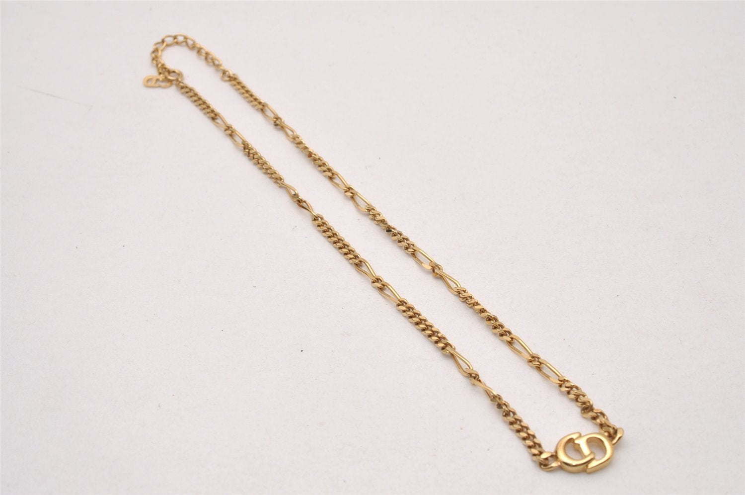 Authentic Christian Dior Gold Tone Chain Pendant Necklace CD 3162I