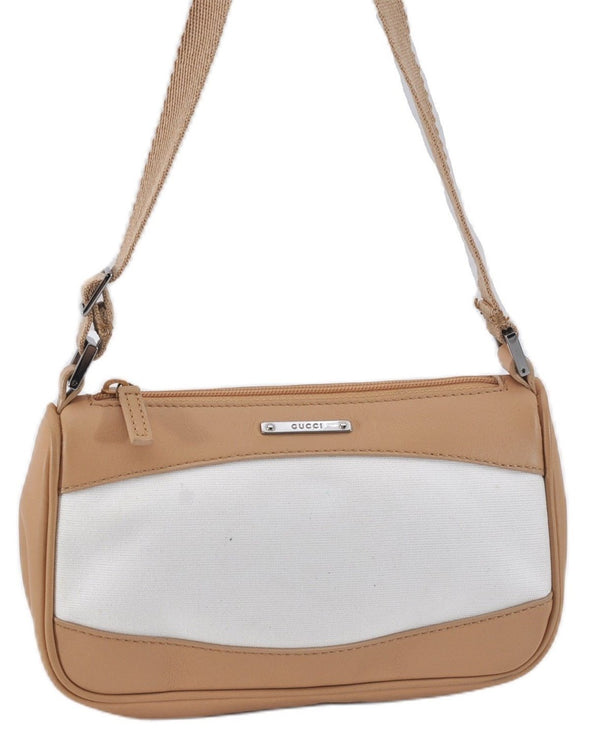 Authentic GUCCI Vintage Hand Bag Pouch Purse Leather Canvas 92821 Beige 3163F