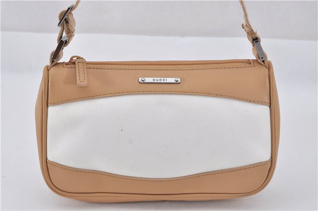 Authentic GUCCI Vintage Hand Bag Pouch Purse Leather Canvas 92821 Beige 3163F