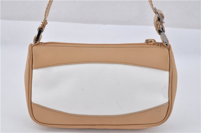 Authentic GUCCI Vintage Hand Bag Pouch Purse Leather Canvas 92821 Beige 3163F