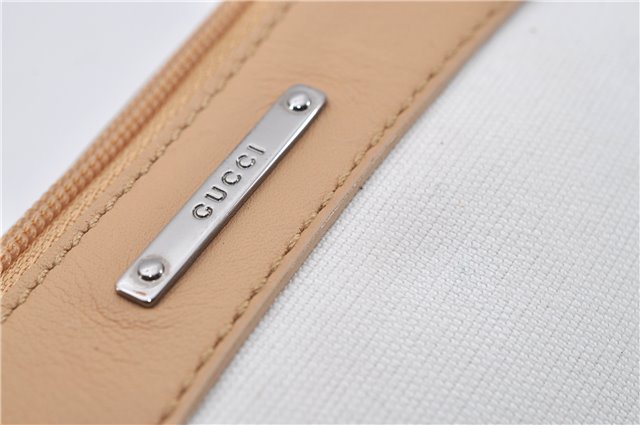 Authentic GUCCI Vintage Hand Bag Pouch Purse Leather Canvas 92821 Beige 3163F