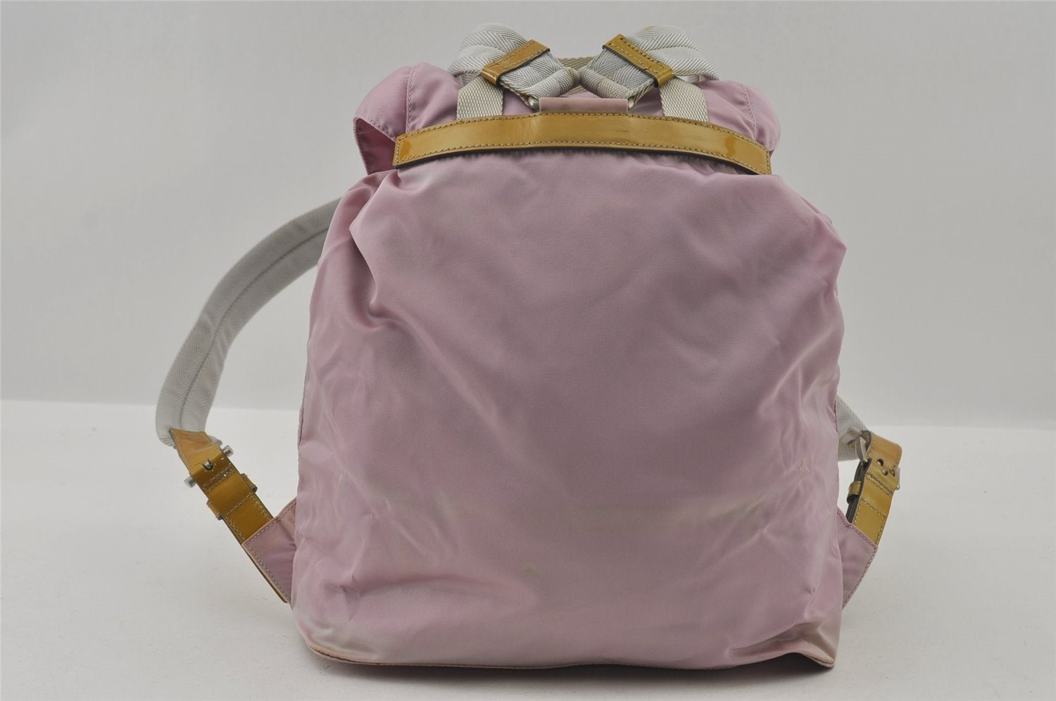 Authentic PRADA VELA Nylon Tessuto Enamel Drawstring Backpack B4650 Pink 3165I