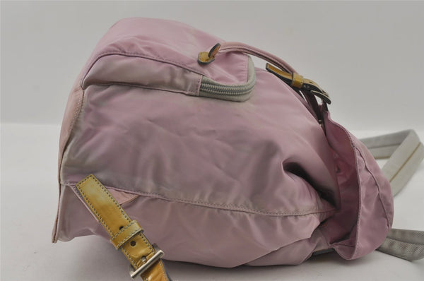 Authentic PRADA VELA Nylon Tessuto Enamel Drawstring Backpack B4650 Pink 3165I