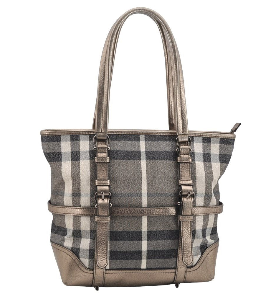 Authentic BURBERRY Vintage Check Shoulder Tote Bag Canvas Leather Gray 3166I