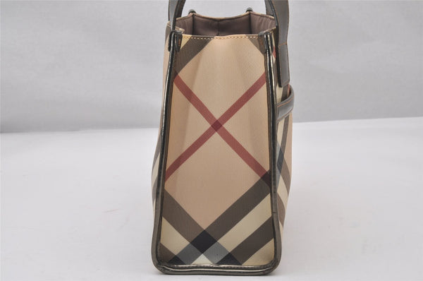 Authentic BURBERRY Vintage Nova Check PVC Leather Hand Bag Purse Beige 3167I