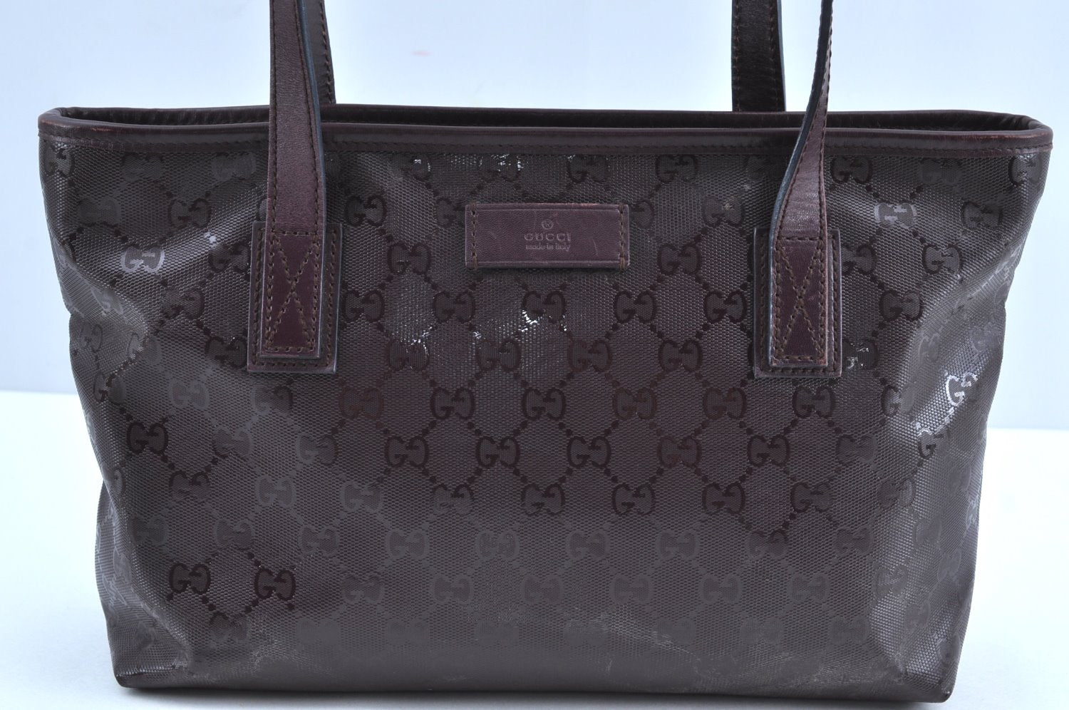 Authentic GUCCI GG Imprime Shoulder Tote Bag GG PVC Leather 211138 Purple 3169H