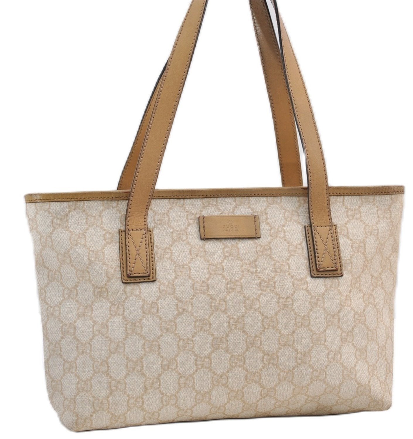 Authentic GUCCI Vintage Shoulder Tote Bag GG PVC Leather 211138 Ivory 3172F