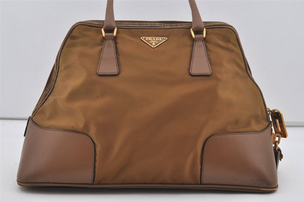 Authentic PRADA Vintage Nylon Tessuto Leather Shoulder Hand Bag Brown 3172I
