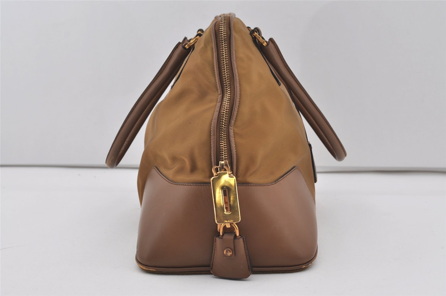 Authentic PRADA Vintage Nylon Tessuto Leather Shoulder Hand Bag Brown 3172I