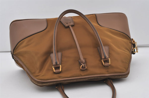 Authentic PRADA Vintage Nylon Tessuto Leather Shoulder Hand Bag Brown 3172I
