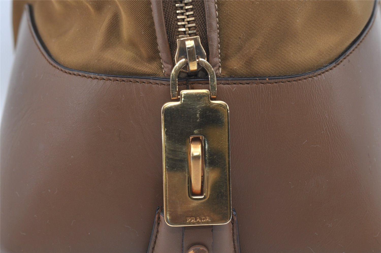Authentic PRADA Vintage Nylon Tessuto Leather Shoulder Hand Bag Brown 3172I