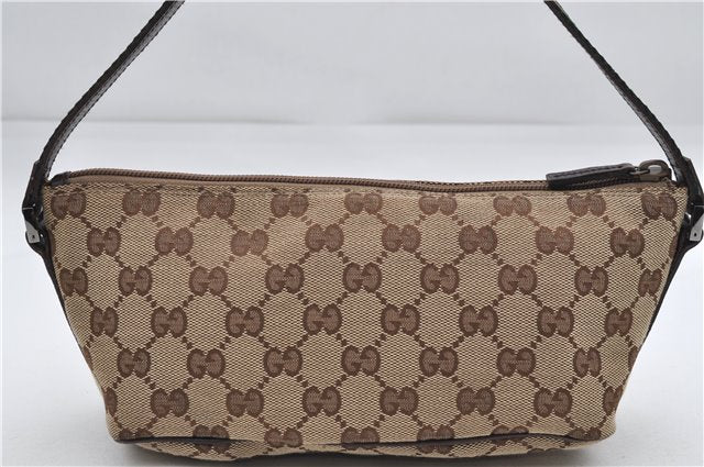 Authentic GUCCI Web Sherry Line Hand Bag Pouch GG Canvas Leather Brown 3176E