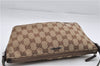 Authentic GUCCI Web Sherry Line Hand Bag Pouch GG Canvas Leather Brown 3176E