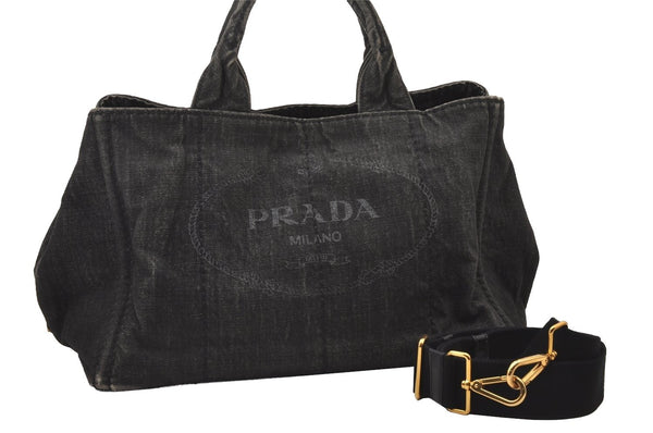 Authentic PRADA Vintage Canapa M Denim 2Way Shoulder Hand Bag Gray 3176I