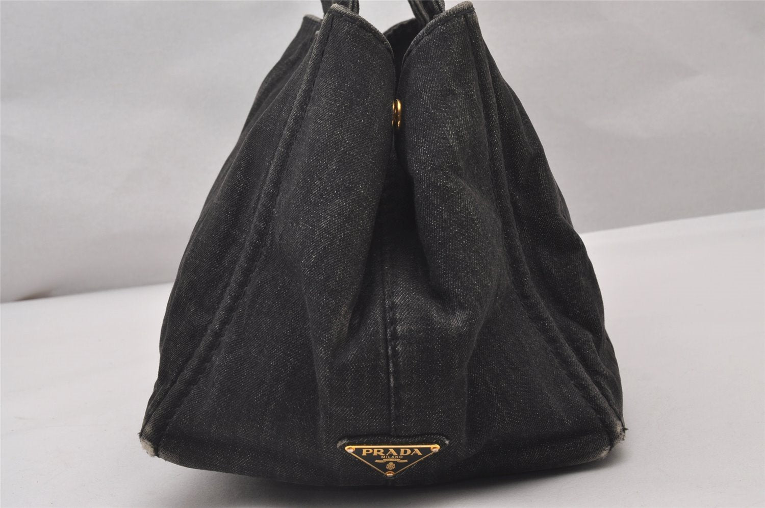 Authentic PRADA Vintage Canapa M Denim 2Way Shoulder Hand Bag Gray 3176I