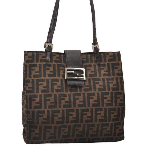 Authentic FENDI Zucca Shoulder Tote Bag Purse Canvas Leather Brown Junk 3178I