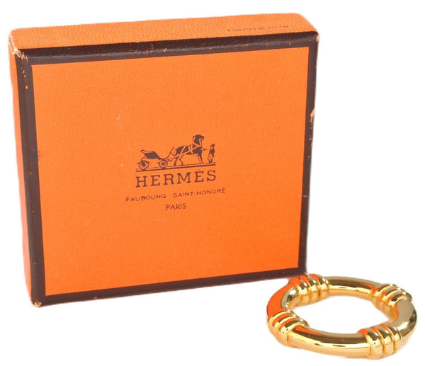 Authentic HERMES Scarf Ring BouEe Circle Design Gold Tone Box 3179F