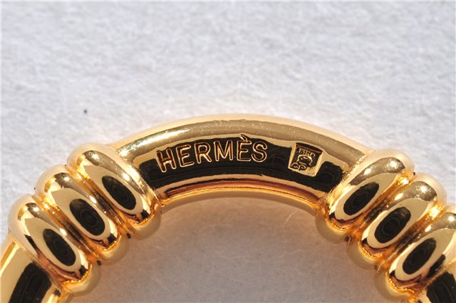 Authentic HERMES Scarf Ring BouEe Circle Design Gold Tone Box 3179F