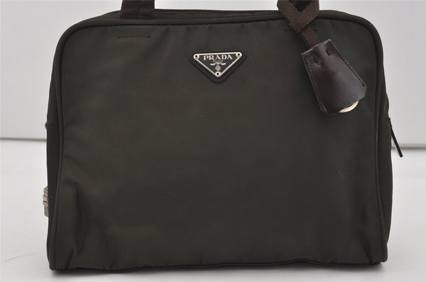 Authentic PRADA Vintage Nylon Tessuto Leather Hand Bag Purse Khaki Green 3181I