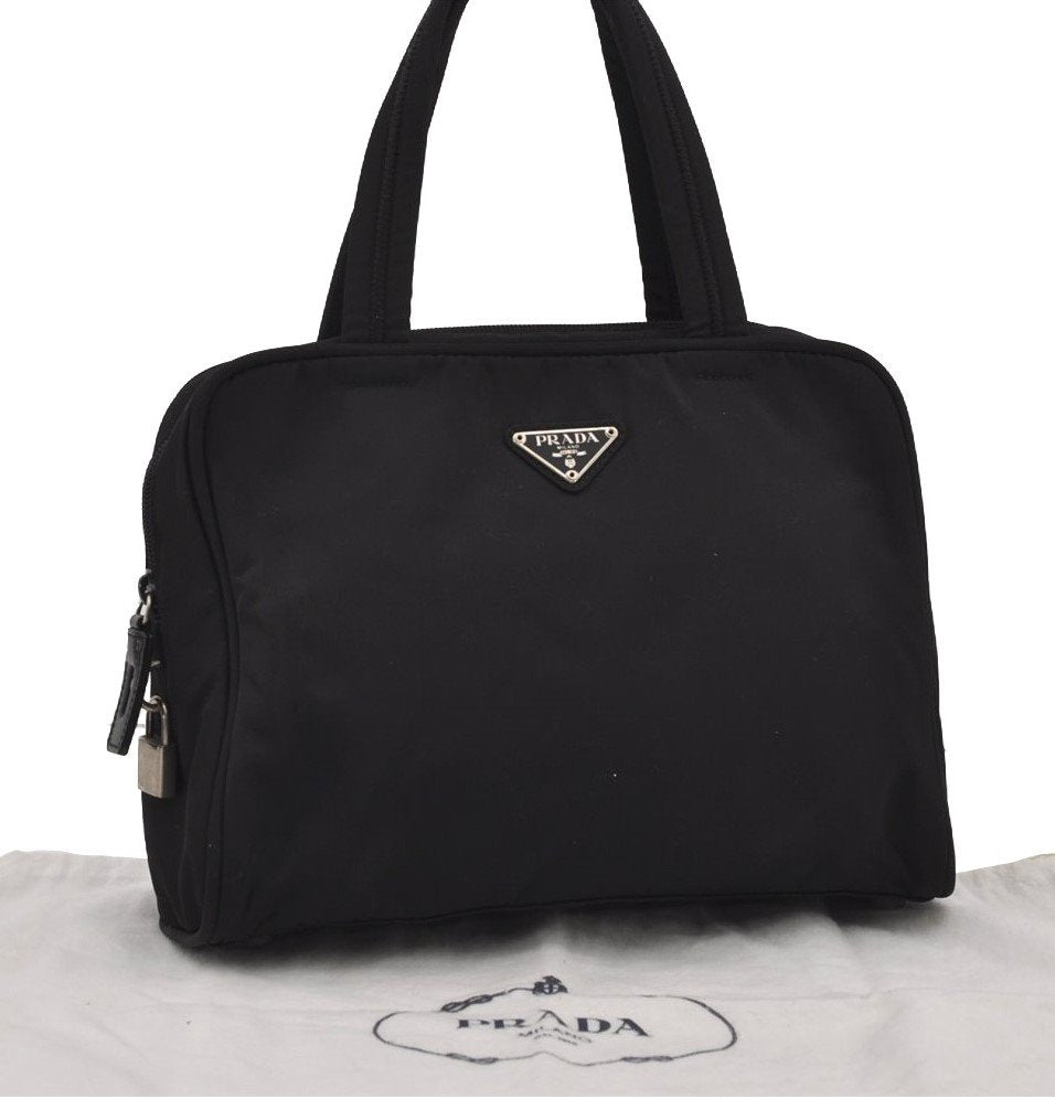 Authentic PRADA Vintage Nylon Tessuto Leather Shoulder Hand Tote Bag Black 3182I