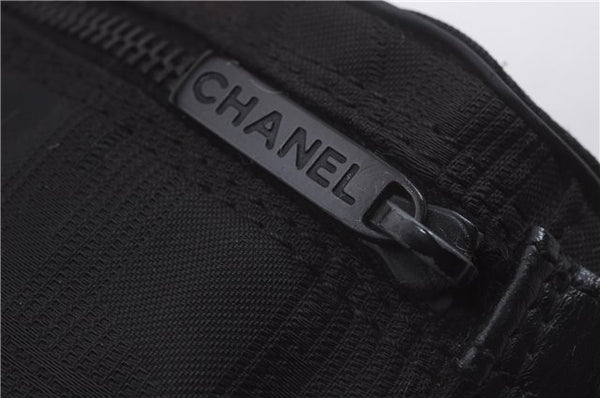 Authentic CHANEL New Travel Line Vanity Case Pouch Nylon Leather Black 3183D