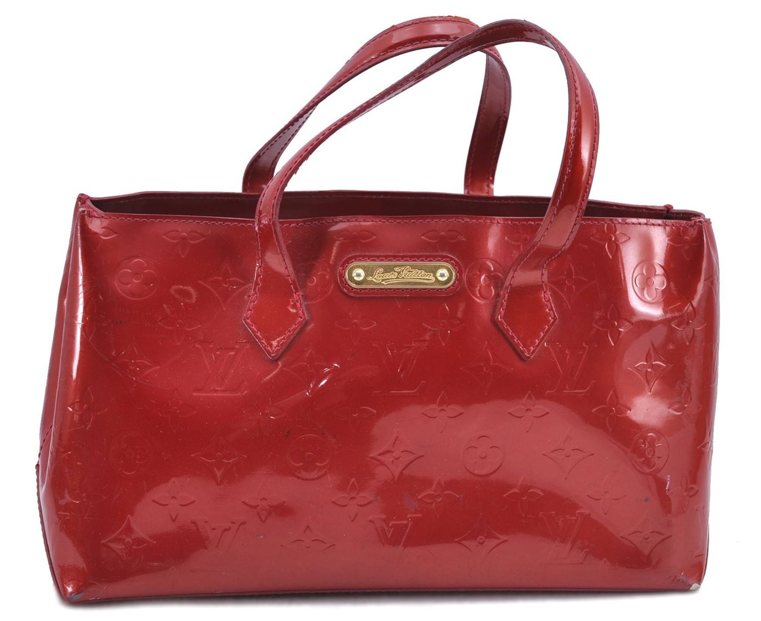 Authentic Louis Vuitton Vernis Wilshire PM Hand Bag Red M93642 LV 3187B