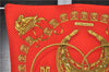 Authentic HERMES Pleats Scarf "LES CAVALIERS D'OR" Silk Red Box 3187F