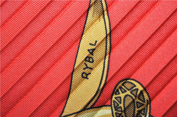 Authentic HERMES Pleats Scarf "LES CAVALIERS D'OR" Silk Red Box 3187F