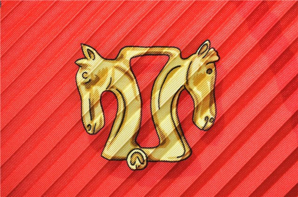 Authentic HERMES Pleats Scarf "LES CAVALIERS D'OR" Silk Red Box 3187F