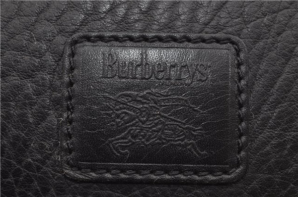 Authentic Burberrys Vintage Leather Clutch Hand Bag Purse Black 3188E