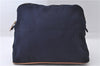 Authentic HERMES Bolide GM Cosmetic Pouch Purse Canvas Leather Blue 3189D