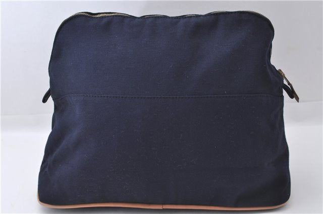 Authentic HERMES Bolide GM Cosmetic Pouch Purse Canvas Leather Blue 3189D