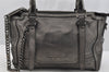 Authentic BURBERRY Leather 2Way Shoulder Cross Body Hand Tote Bag Silver 3194I