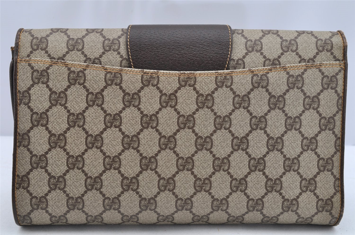 Authentic GUCCI 2Way Shoulder Clutch Bag Purse GG PVC Leather Brown 3197I