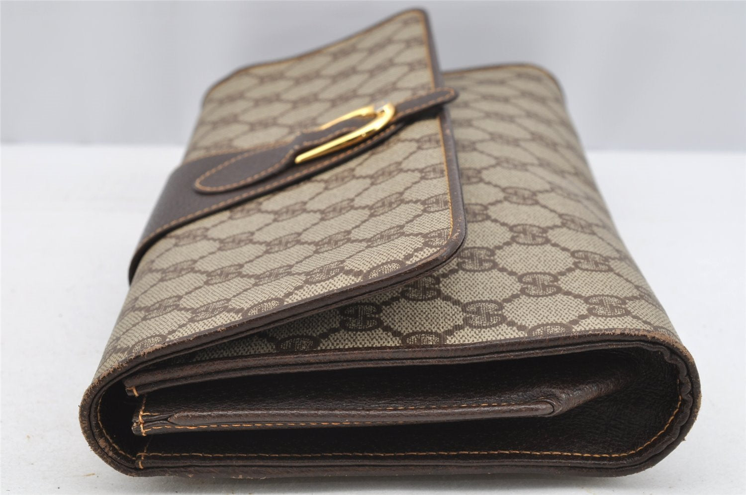 Authentic GUCCI 2Way Shoulder Clutch Bag Purse GG PVC Leather Brown 3197I