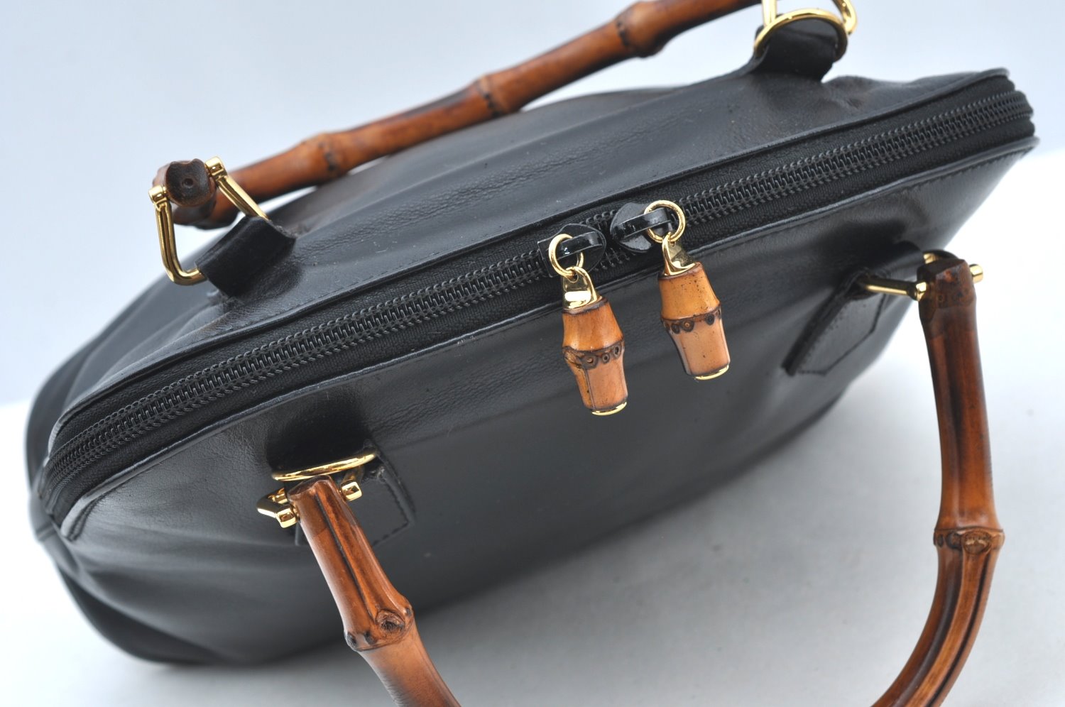 Authentic GUCCI Bamboo 2Way Shoulder Hand Bag Purse Leather Black Junk 3198G