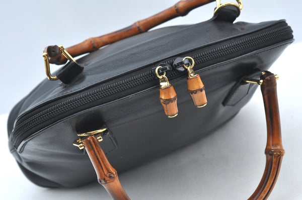 Authentic GUCCI Bamboo 2Way Shoulder Hand Bag Purse Leather Black Junk 3198G