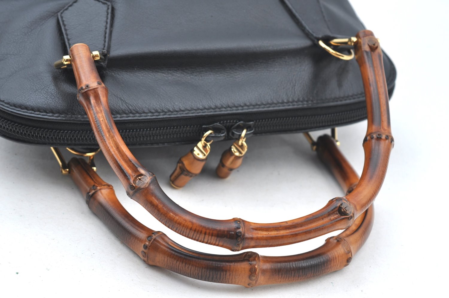 Authentic GUCCI Bamboo 2Way Shoulder Hand Bag Purse Leather Black Junk 3198G