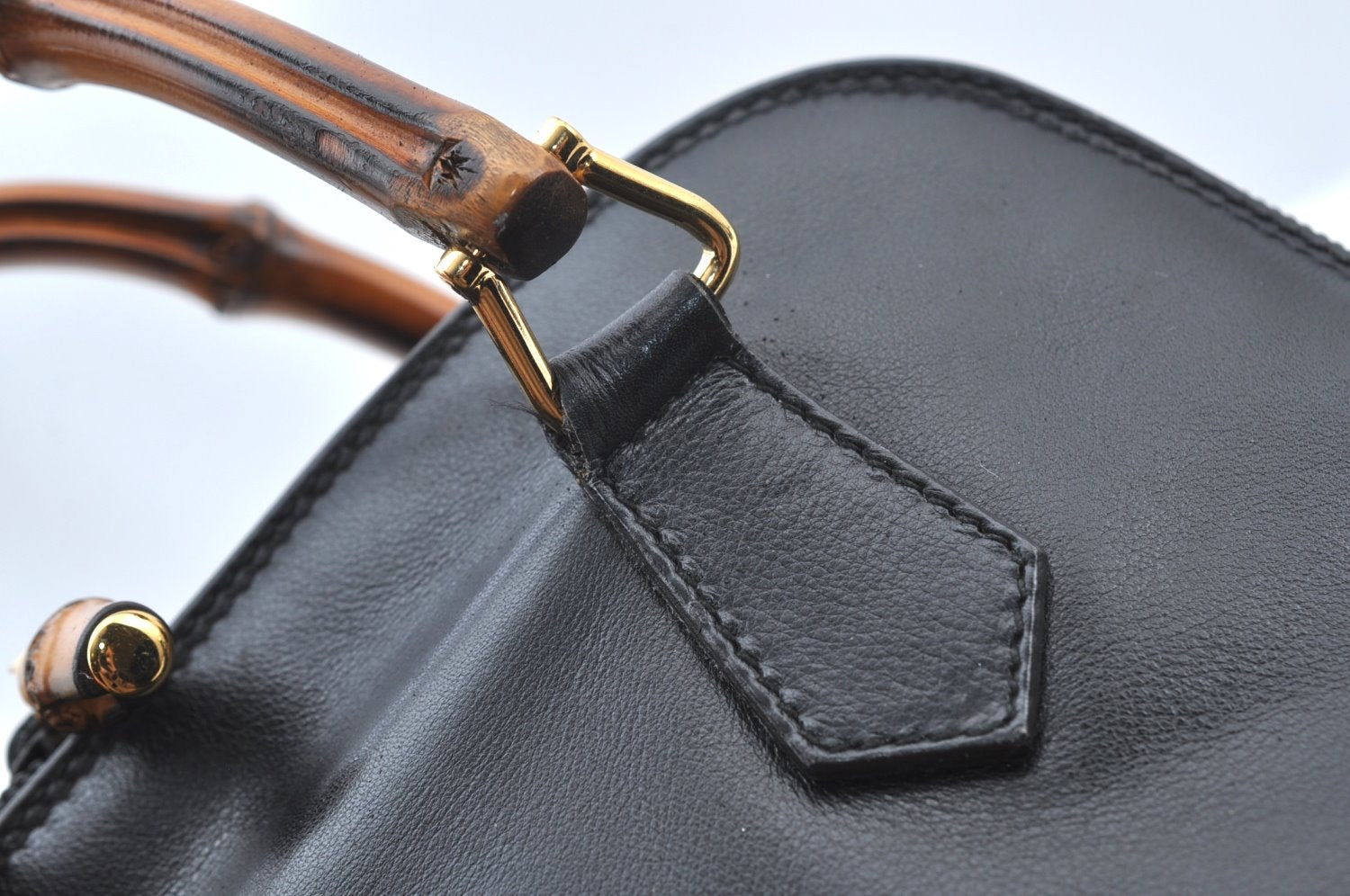 Authentic GUCCI Bamboo 2Way Shoulder Hand Bag Purse Leather Black Junk 3198G