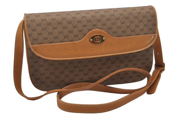 Authentic GUCCI Micro GG PVC Leather Shoulder Cross Body Bag Brown Junk 3198I
