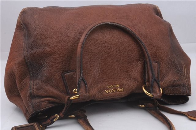 Authentic PRADA Deer Skin Leather Shoulder Tote Bag Brown 3199D