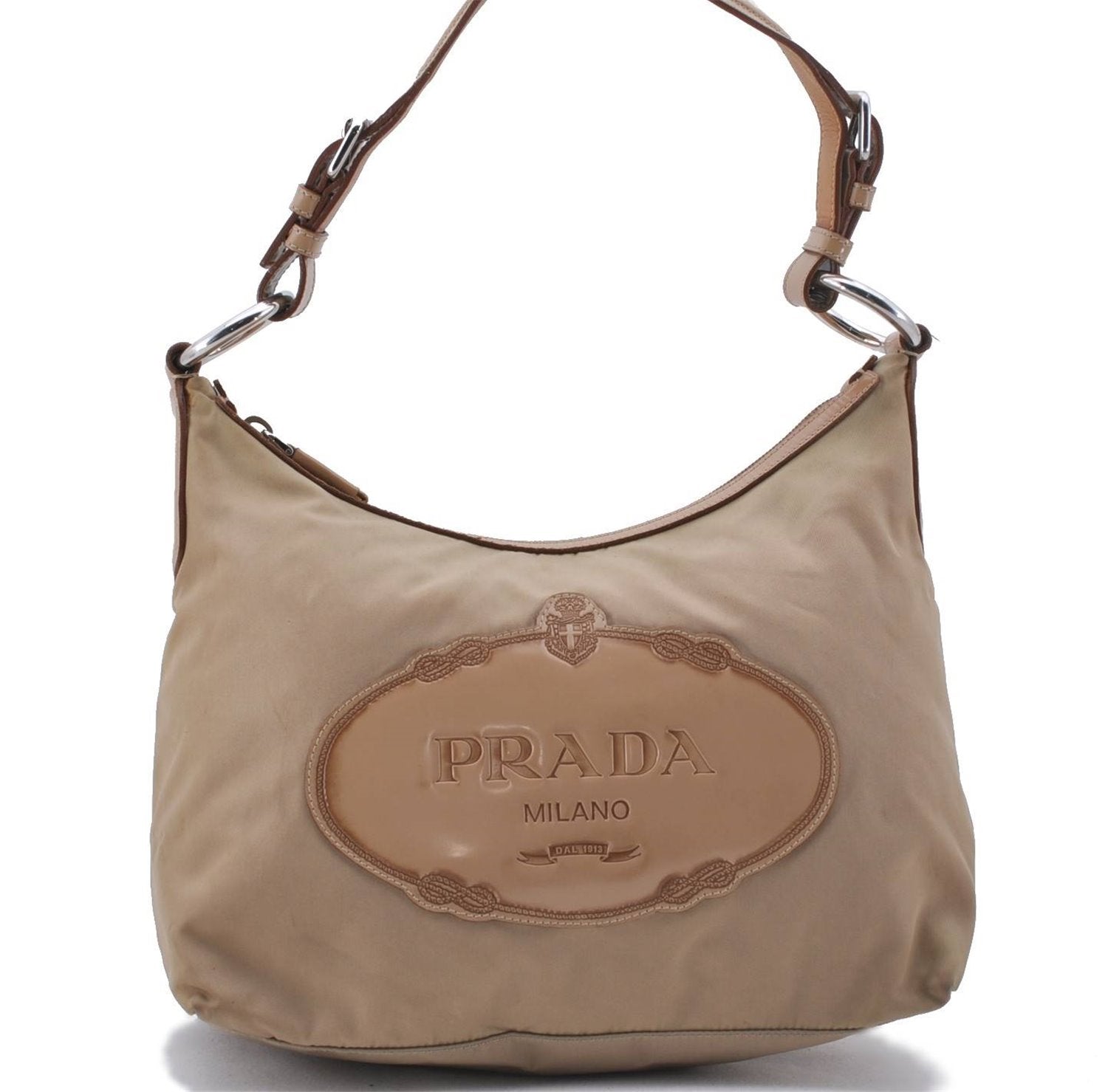 Authentic PRADA Nylon Enamel Logo Shoulder Bag Beige 3200D