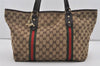 Authentic GUCCI Web Sherry Line Tote Bag GG Canvas Leather 139260 Brown 3200I