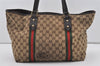 Authentic GUCCI Web Sherry Line Tote Bag GG Canvas Leather 139260 Brown 3200I