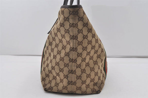 Authentic GUCCI Web Sherry Line Tote Bag GG Canvas Leather 139260 Brown 3200I