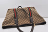 Authentic GUCCI Web Sherry Line Tote Bag GG Canvas Leather 139260 Brown 3200I