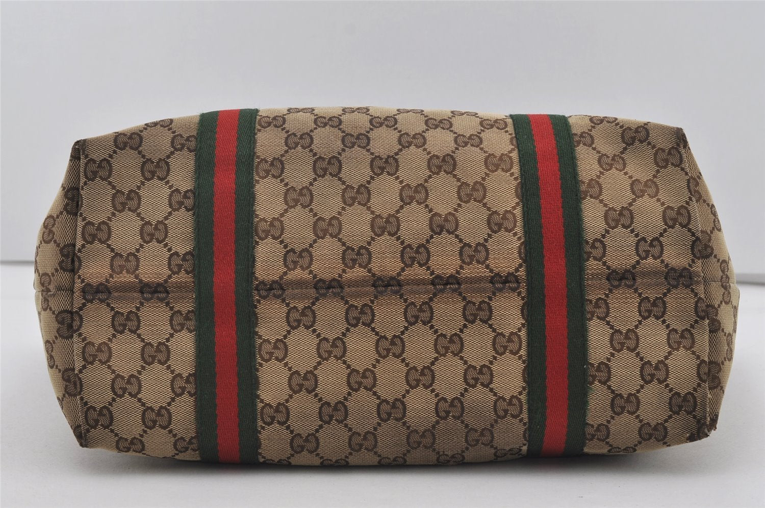 Authentic GUCCI Web Sherry Line Tote Bag GG Canvas Leather 139260 Brown 3200I